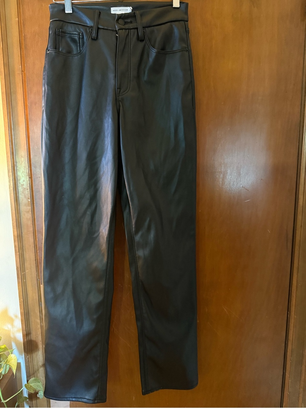 Good American Black Faux Leather Straight-Leg Pants